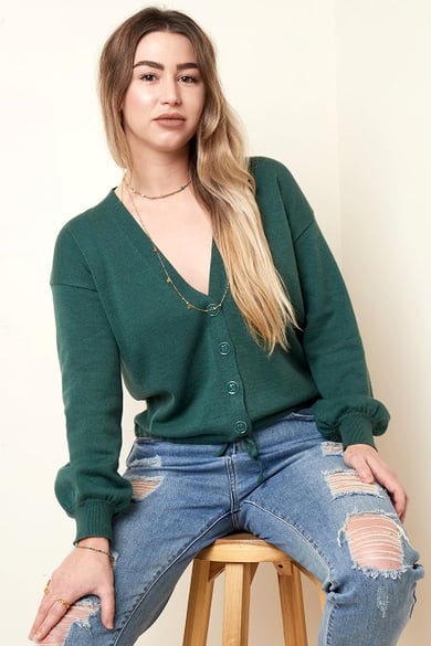 Verkürzte, kastige Strickjacke Schwarz M h5 Bild6